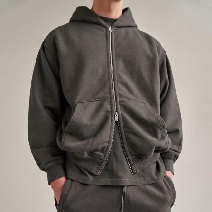 Pure kleur Custom Logo Cotton Sports Wear Men Fleece Zip Up Hoodie Jacket 1